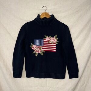 Petite Sophisticate American Flag Floral Knit Turtleneck Sweater Women's Size M